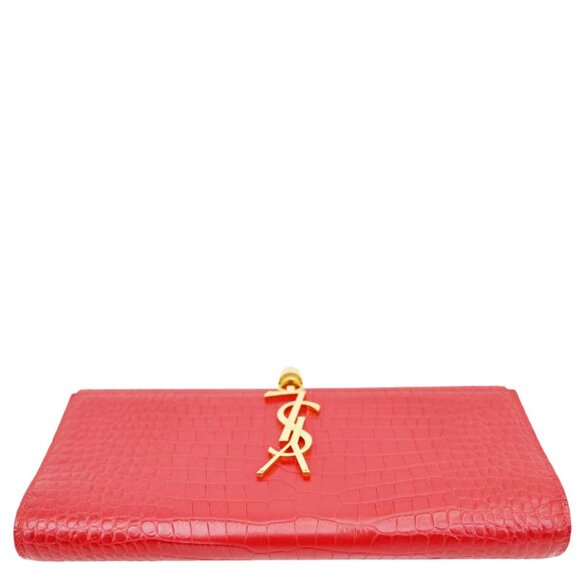 Yves Saint Laurent Kate Tassel Crocodile Embossed Leather Wallet Red - Picture 4 of 12